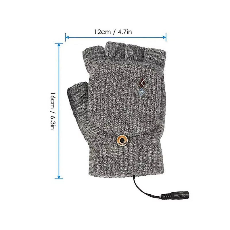 1 Pair USB Electric Heated Gloves Adjustable Temperature Half Finger Warmer Electric Thermal Winter Warm Gloves for Cycling Skiing