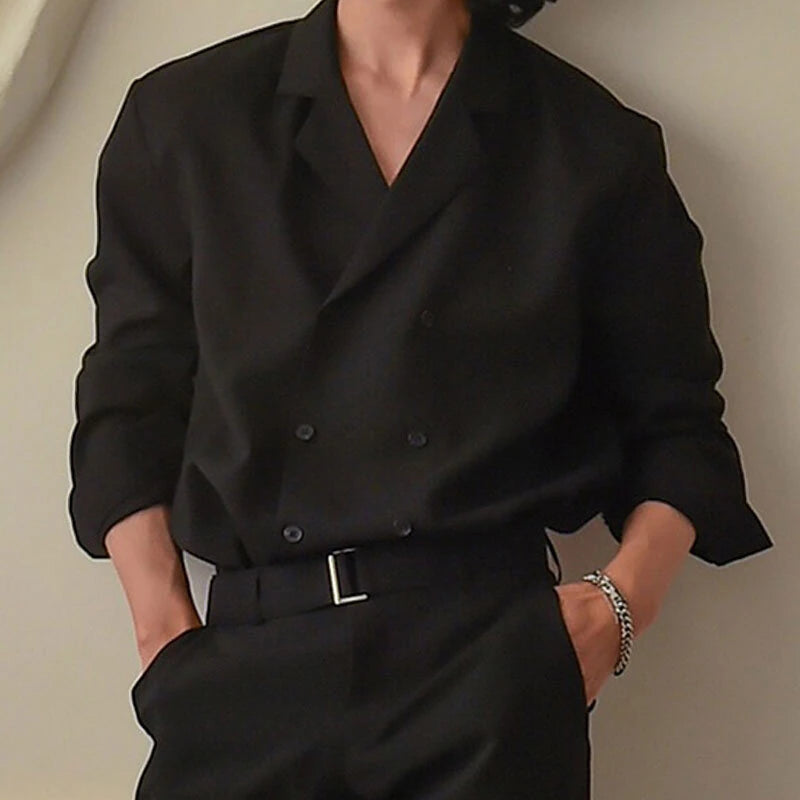 INCERUN Mens Japanese Style Loose V-Neck Shirt Suit Collar Long Sleeve Shirt Top for Male