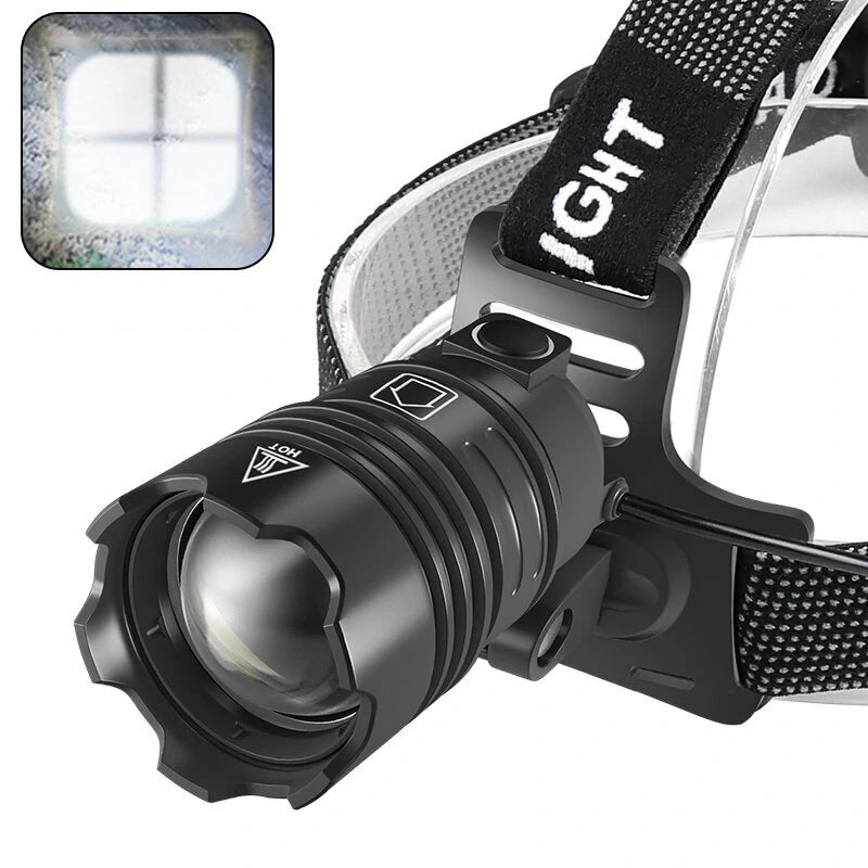 XHP70 Strong LED Headlamp Type-C USB Charging Outdoor Fishing Zoom Headlight Bike Running Search Head Lamp