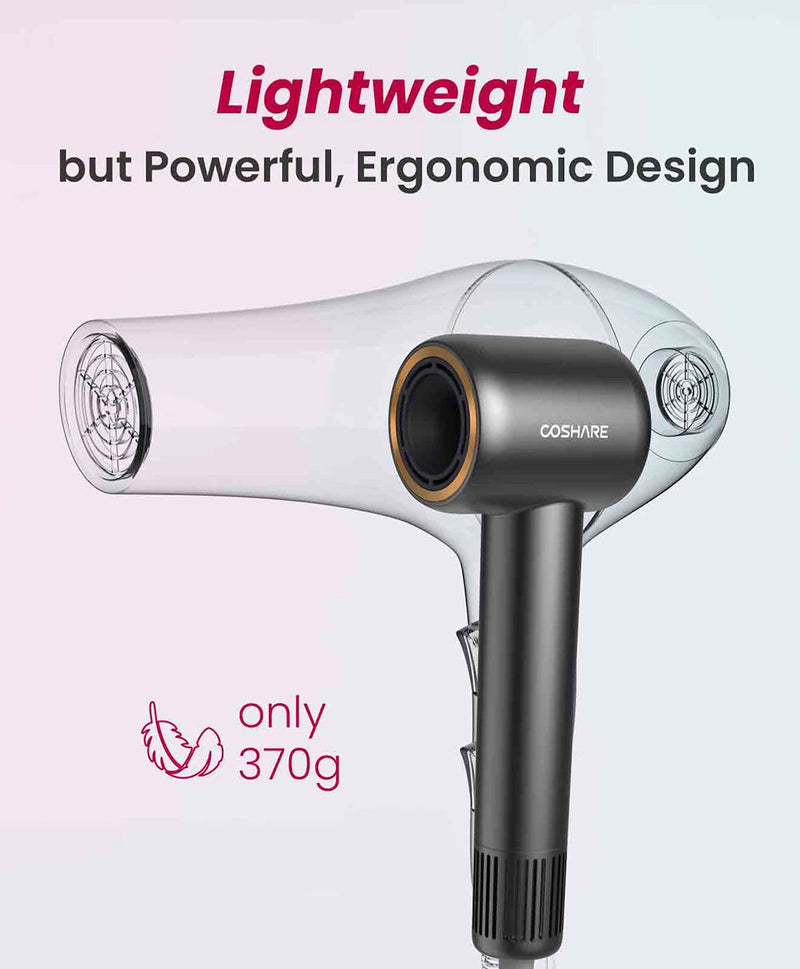 COSHARE HD10E High-Speed Hair Dryer 8 Billion Negative Ions 110,000 RPM Hair Dryer Lightweight Design EU Plug