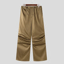 INCERUN Mens Satin Ruched Design Casual Pant Fashion Solid Color Loose Fit Straight Trousers
