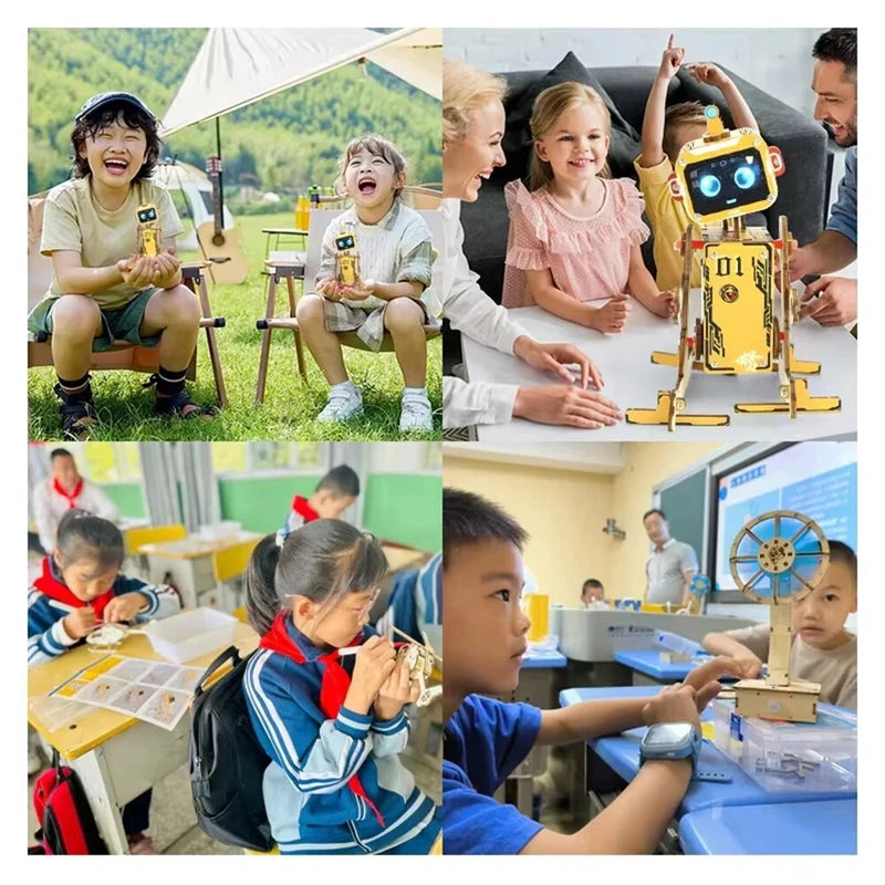 Wooden Puzzles DIY Voice-controlled Robot Assembly Kit STEM Science Educational Experiment Children Handmade Kid Toys Chrismas Gift