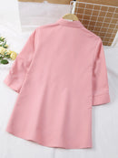 ZANZEA Womens Lapel Blouses 3/4 Length Sleeve Solid Color Shirts with Chest Pocket