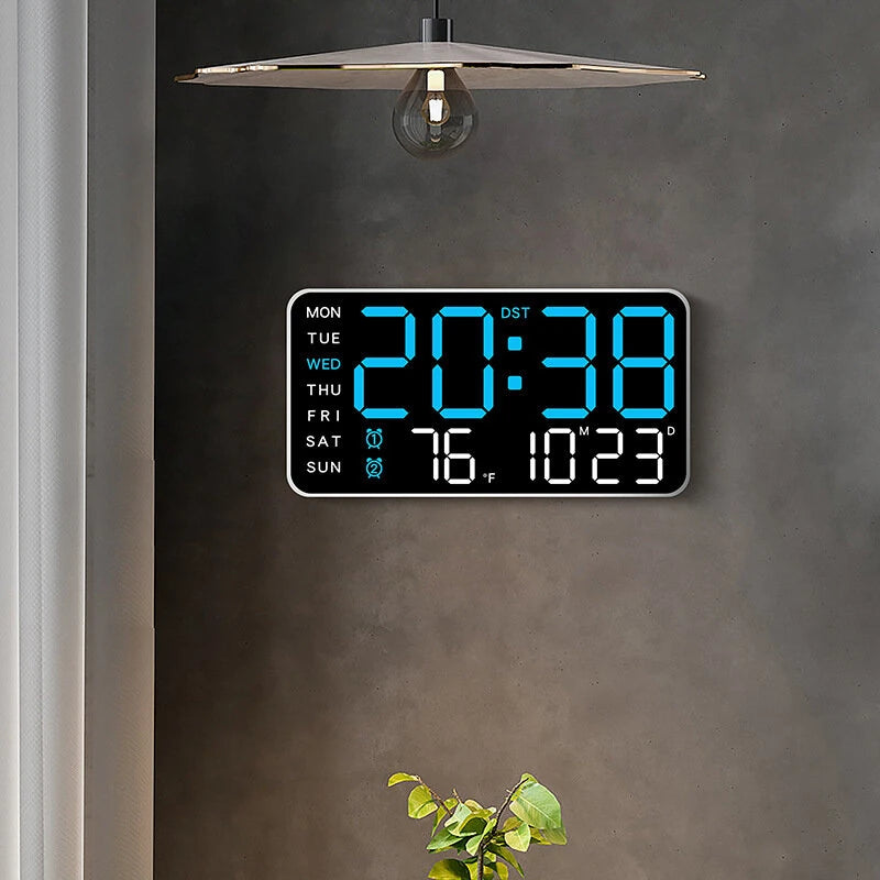 Multi-function LED Digital Wall Clock Borderless Electronic Clock Multifunctional Hanging Standing Clock Simple Digital Clock Display Living Room Wall Clock