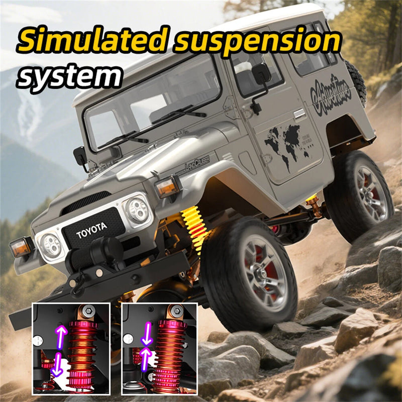 TRASPED HG4-211 RTR 1/16 2.4G 4WD RC Car for TOYOTA FJ40 Land Cruiser Off-Road Truck with Winch LED Light Sound Smoke Simulated Suspension Metal Drive Shaft Spring Wheel Hub Remot Control Vehicles Models Toys