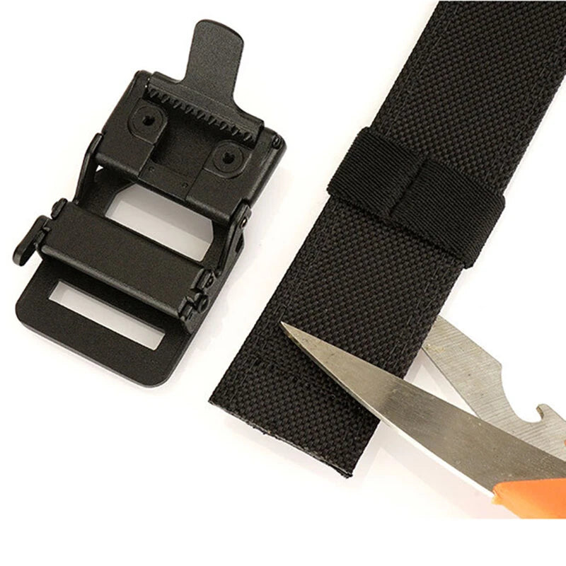TUSHI 120cm Length Fashion Automatic Buckle Military Tactical Belt Thick Canvas Webbing Outdoor Shooting Waistband for Men Camping Hiking