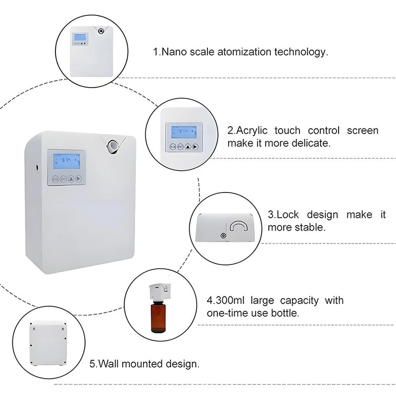 Bluetooth Smart Scent Diffuser Hotel Air Freshener Scent Diffuser Cover 300mL for Home Scent Dispenser Electronic Scent 300-400m Coverage