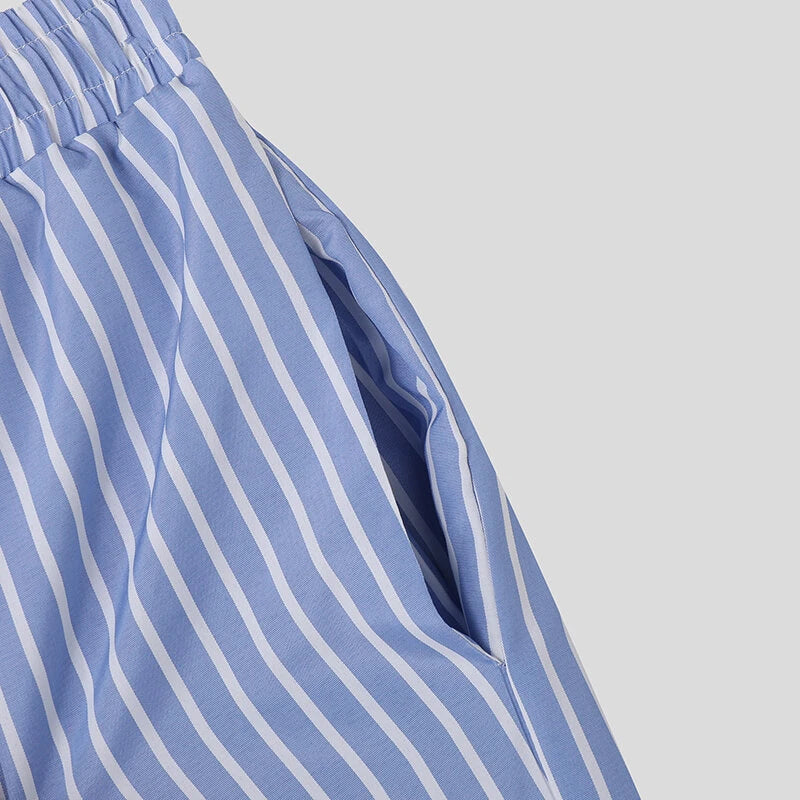 INCERUN Men Trendy Striped Drawstring Waist Casual Pants Daily Casual Home Elastic Waist Long Trousers for Men Large Size S-5XL