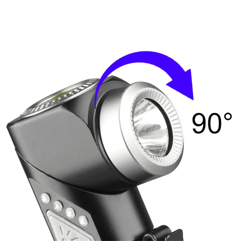 2 In 1 L-shape Flashlight LED Headlamp USB Rechargeable Bright Magnet Strong Mini Torch 90-Degree Adjustable Multi-Functional Outdoor Adventure Tool Compact Clip Light Waterproof Hiking Gear