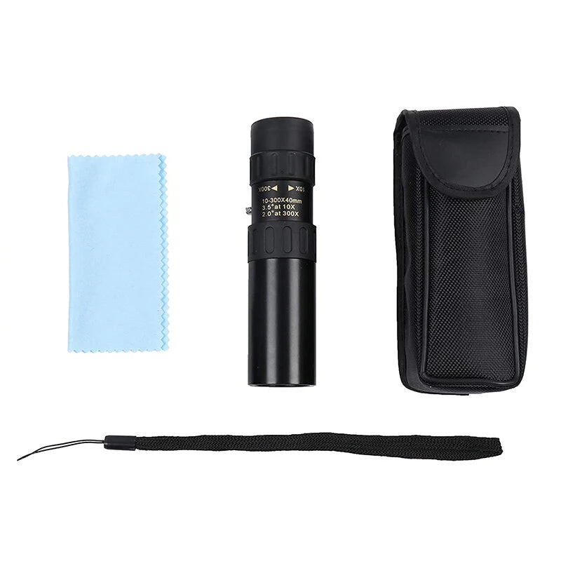 IPRee 10-300x40 Zoom Telescope HD 4K Portable Strong Long Range Professional Monocular BAK4-Prisms For Hunting Camping