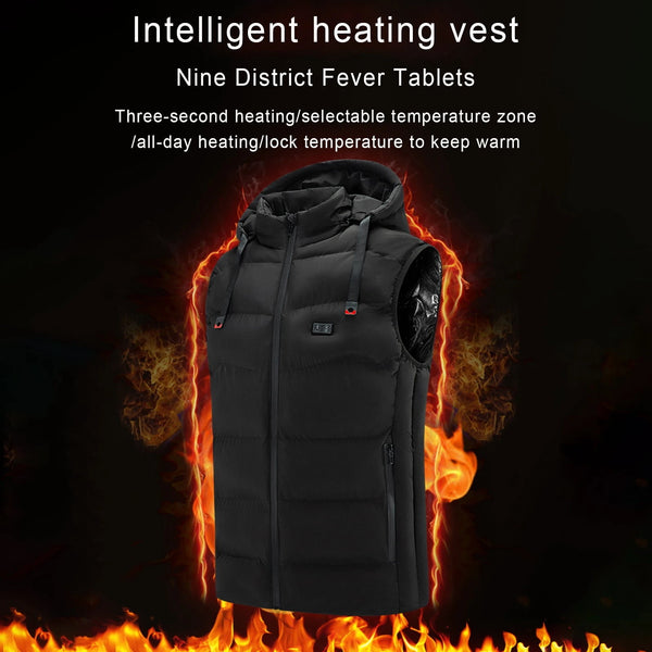 TENGOO HT-09 Heated Vest 9 Heating Areas Oversized Women Men Winter Vest Self Heating Hoodie Vest Usb Electric Thermal Vest Jacket Outdoor Vest