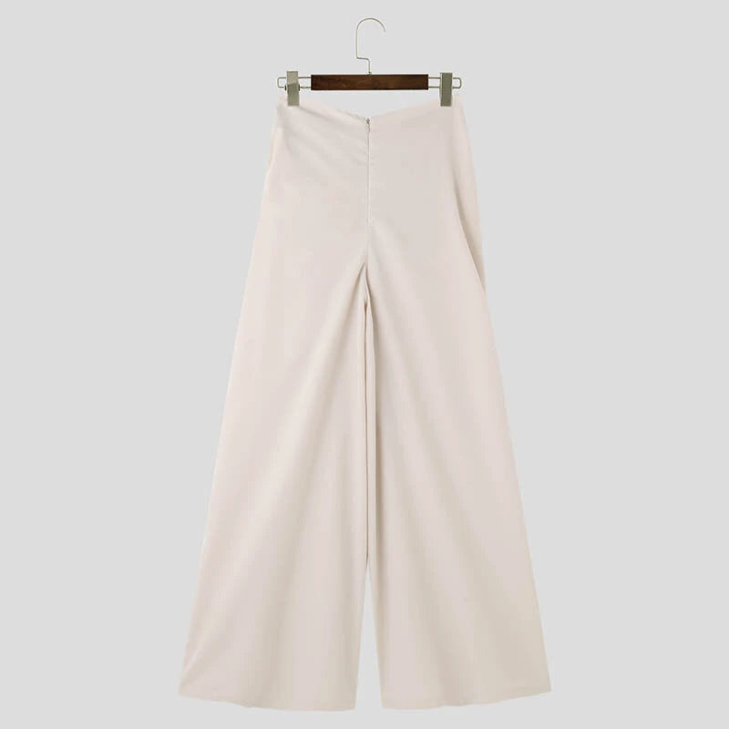 INCERUN Mens Deconstructed Twist Design Solid Color Pants Fashion Wide Leg Back Zipper Trousers Party Streatwear Large Size S-5XL