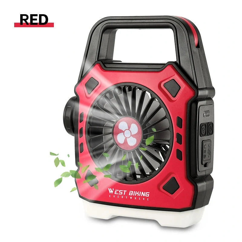 WEST BIKING Portable Camping Light with Fan 3 In 1 Multifunctional Outdoor Flashlight USB Charging Home Lamp Hanging Tent Light