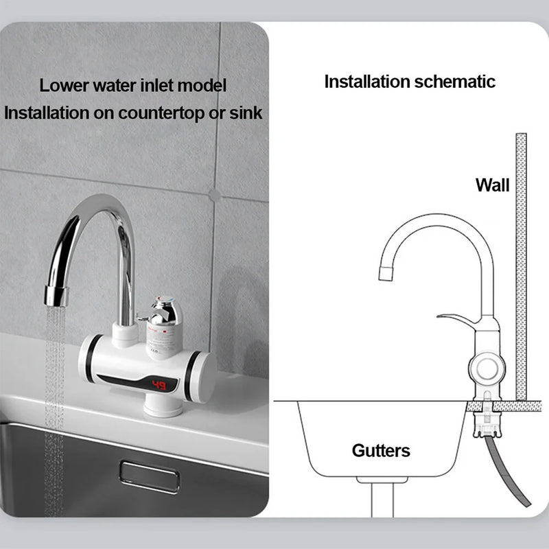 Smart Digital Instant Electric Water Heater Faucet Temperature Adjustable Tankless Water Heater Bottom Inlet Fast Heating Faucet Kitchen Bathroom