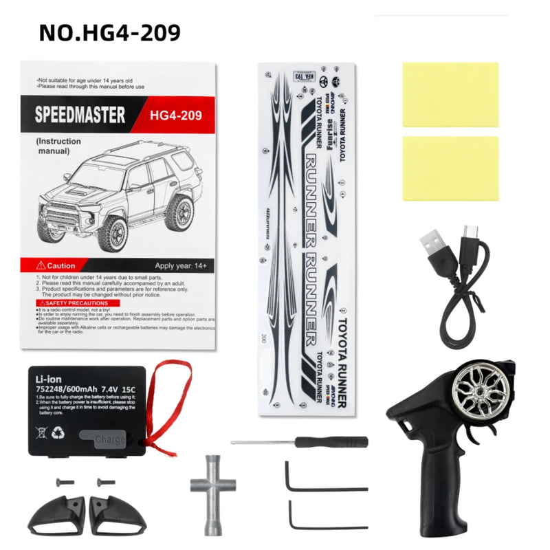 HG TRASPED HG4-209 RTR 1/18 2.4G 4WD RC Car for TOYOTA 4RUNNER Simulated Sound Exhaust System LED Light Vehicles Models Toys