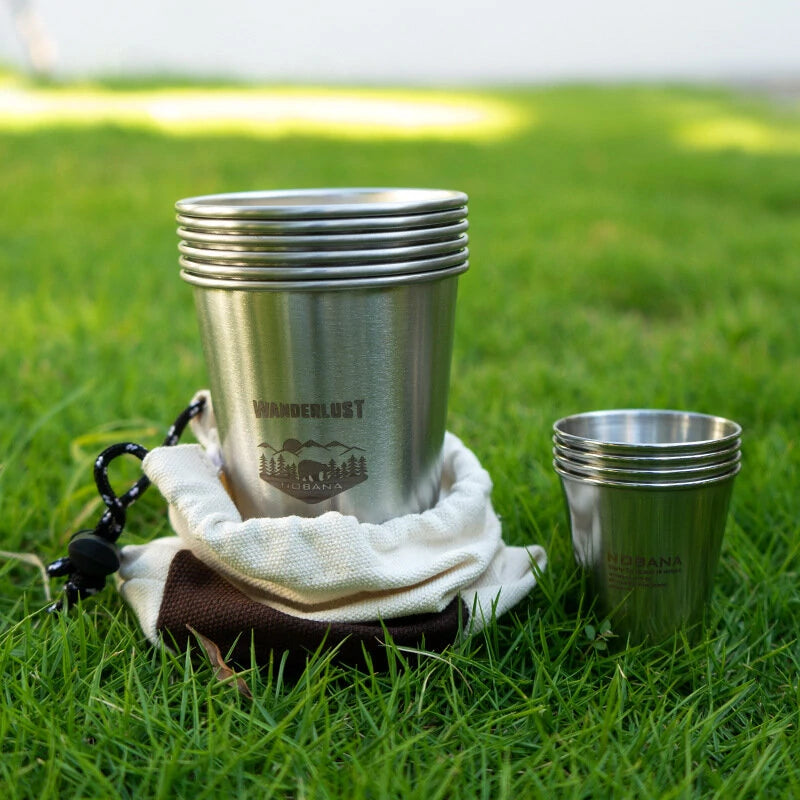 Outdoor 304 Stainless Steel Cup Set Camping Cup 4/6/8PCS Camping Portable Water Cup Travel Coffee Cup Picnic Barbecue Cup
