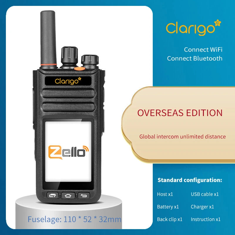 V1-M3 Zello 4G GPS Walkie Talkie Intercom 5000km Range bluetooth WiFi 2.4" Touchscreen 4000mAh