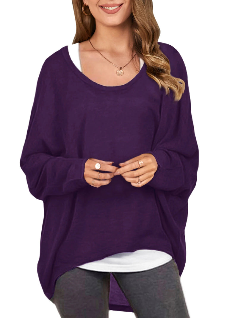 ZANZEA Plus Size Womens T-shirt Long Bat Sleeve Round Neck Loose Solid Color Pullover Plus Size Casual Shirt T-shirt