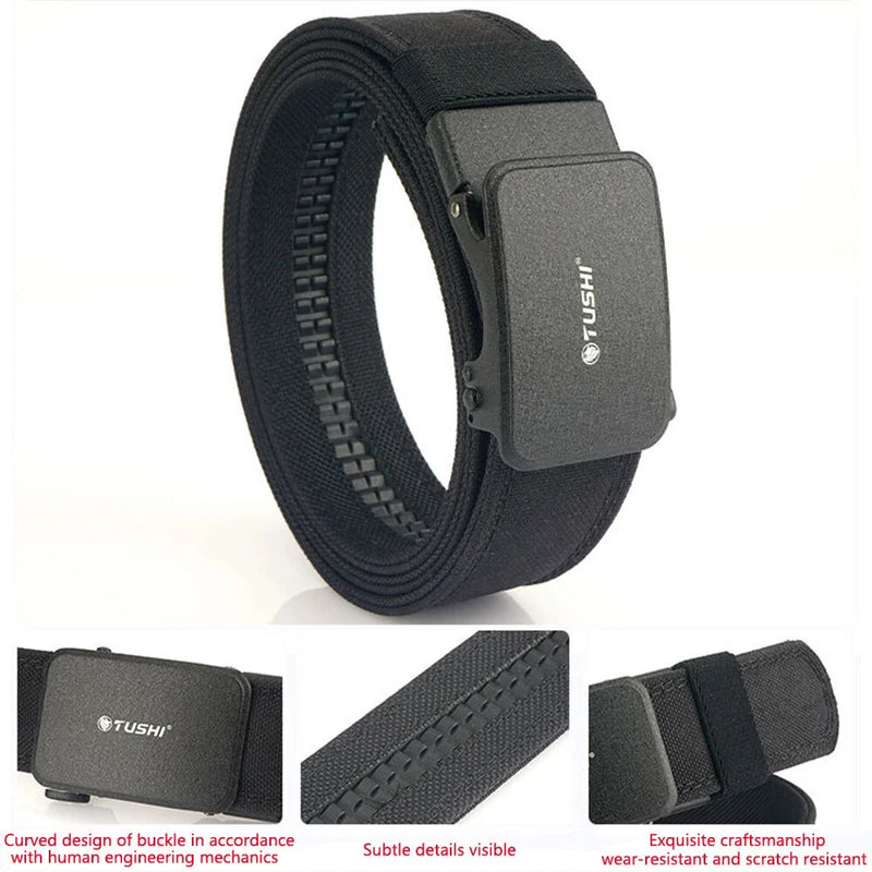 TUSHI 120cm Automatic Buckle Men Tactical Belt 1100D Nylon Thickened Hardened Double-layer Military Girdle for Outdoor Sports