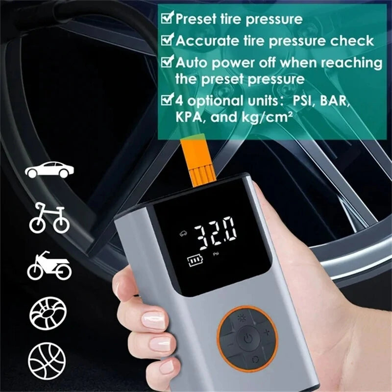 150PSI Fast Inflation Bike Air Pump 5 Inflation Modes 70W Power 2000mAh Power Bank Digital Display USB Rechargeable Auto Shutup Smart Portable Mini Flashlight Pump for Bicycle Car Basketball