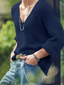 Mens Solid Long Sleeve V-neck T-shirt