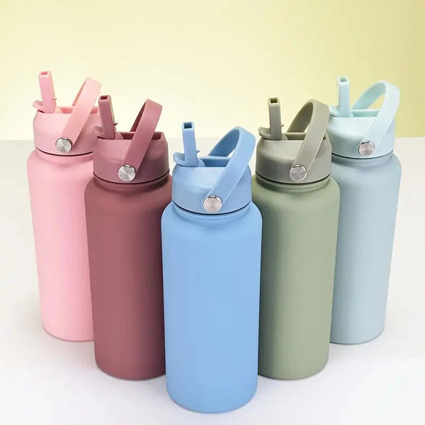 IPRee 1000ml Thermos Cup LID With Straw And Handle Sealed Leak Proof Portable Handle Outdoor Sports Water Bottle