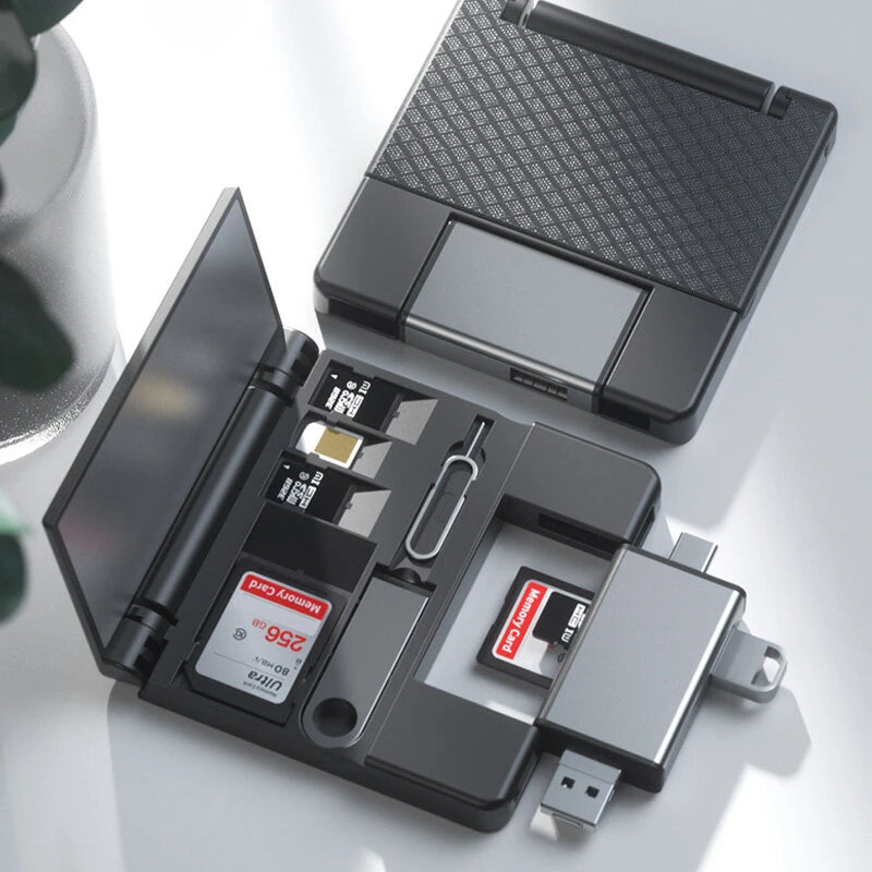 7-in-1 Multifunctional Card Reader Storage Box SD Card Micro SD Card Case OTG Adapter USB2.0 Type-C Adapter Card Storage Box