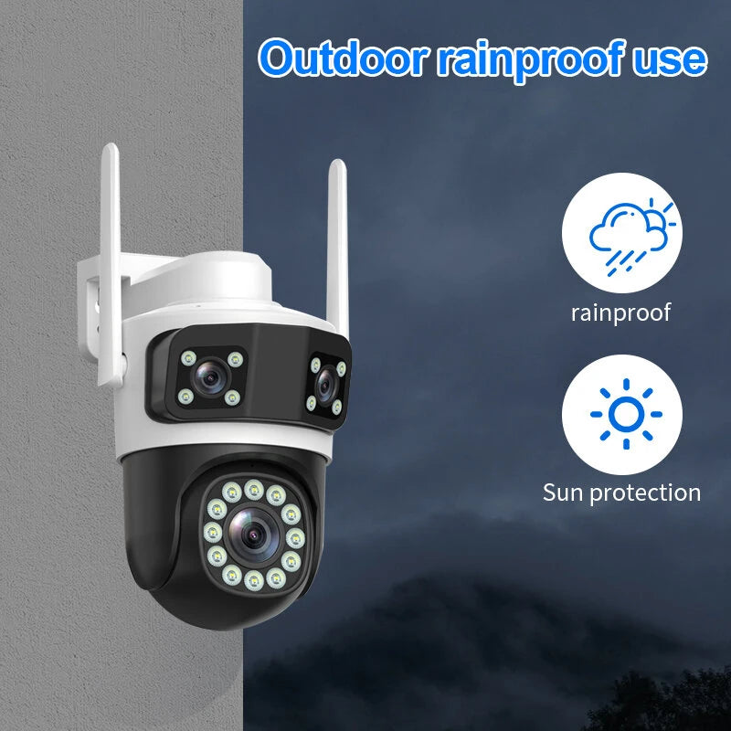 Guudgo 6MP Ultra HD WIFI IP Camera Triple Lens Full Color Night Vision Waterproof 355 Pan Tilt Two Way Audio Mobile App Control Outdoor Security Camera
