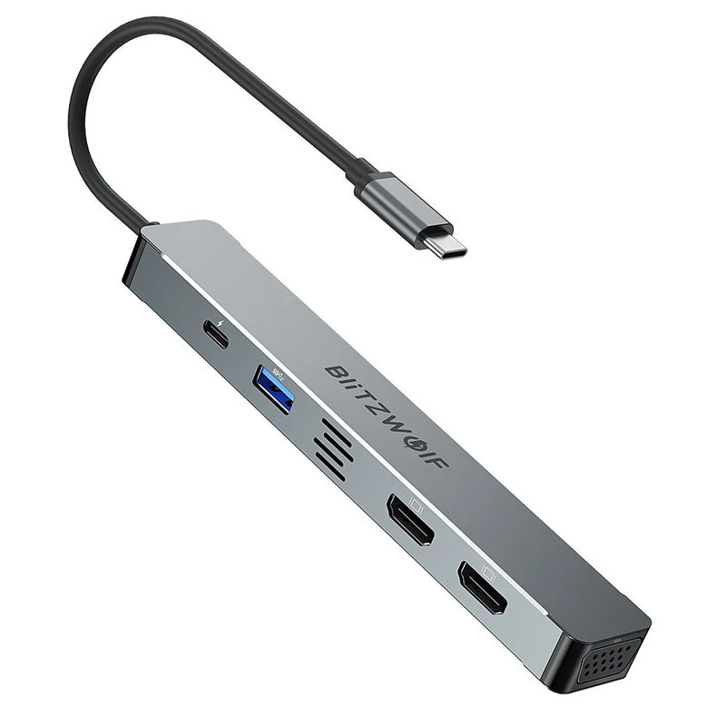 BlitzWolf BW-NEW TH11 5 in 1 USB Hubs with Dual HDMI 4K@30Hz / VGA/ USB3.0 / 100W PD Charging / Type C Docking Station for Apple Huawei Laptops Macbook