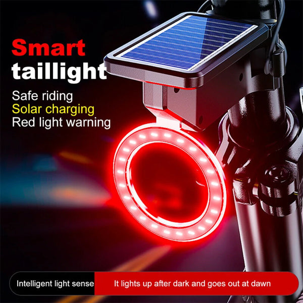 Bikight Solar Bike Taillight Light Sensor 3 Light Modes Waterproof Round Heart Shape Bicycle Rear Light for Night Cycling