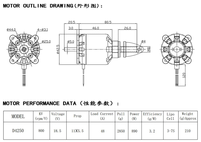 Racerstar RC Brushless Motor BR4250 800KV 3S-7S Support 11*5.5 Prop for Fixed Wing RC Airplane Drone