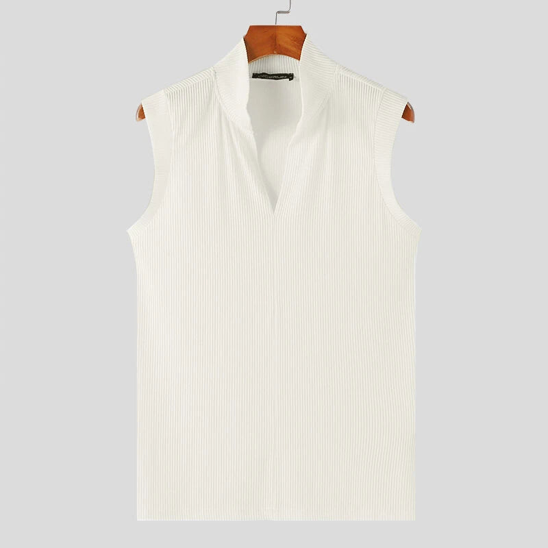 INCERUN Mens Solid Knit Textured Notched Neck Vest Elastic Sleeveless Tank Top for Male