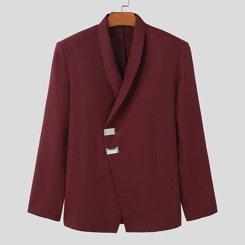 INCERUN Men Long Sleeved Blazer with Slanted Lapels and Metal Buttons and Shoulder Pads Fashion Loose Fit Blazers for Big Men Large Size S-5XL