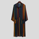 INCERUN Mens Striped Button Long Sleeve Long Shirt Cotton Linen Baggy Full Length Robe Casual Daily Retro Colorful Striped Robe for Men Plus Size, Spring Fall
