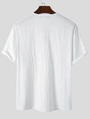 Mens Solid Drawstring V-Neck Cotton Short Sleeve T-Shirt