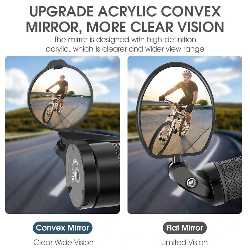 WEST BIKING Universal Bicycle Rearview Mirror Adjustable Rotate Cycling Handlebar Convex Mirrors for MTB Road Bike Accessories