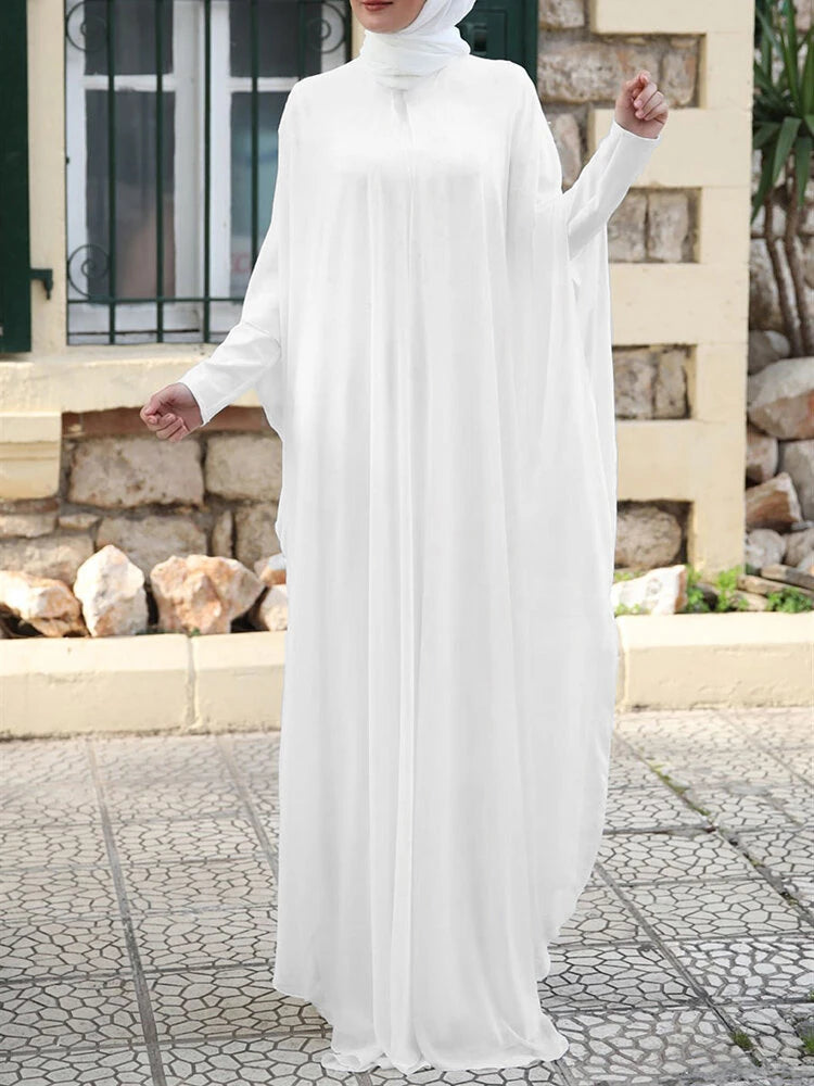 ZANZEA Plus Size Women Chiffon Kaftan Tunic Two-Piece Detachable Outside Bat Long Sleeve Maxi Dress