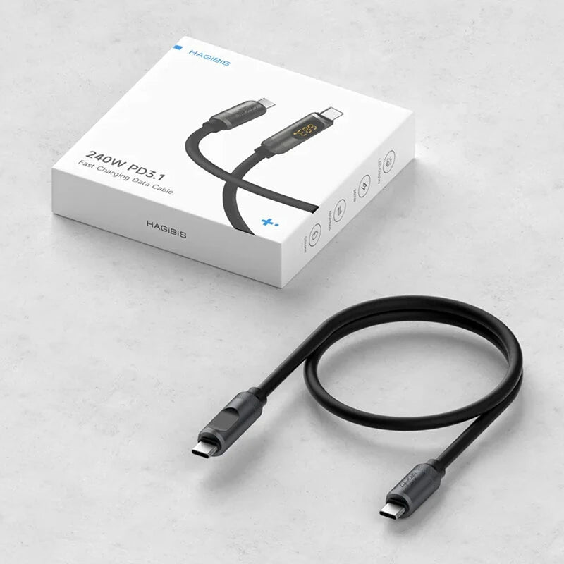 Hagibis PD240W USB-C Fast Charger Cable 1M 2M Silicone Charging Cord with LED Display for iPhone 16 16 Pro Max for SAMSUNG HUAWEI XIAOMI