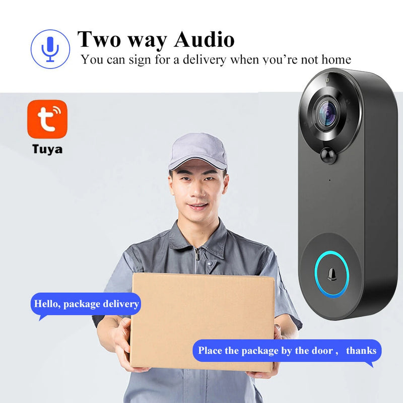 W3A Smart WIFI Tuya 1080P Video Doorbell Wide-Angle PIR Motion Sensor Night Vision Two-Way Audio TF Card Cloud Storage Home Security