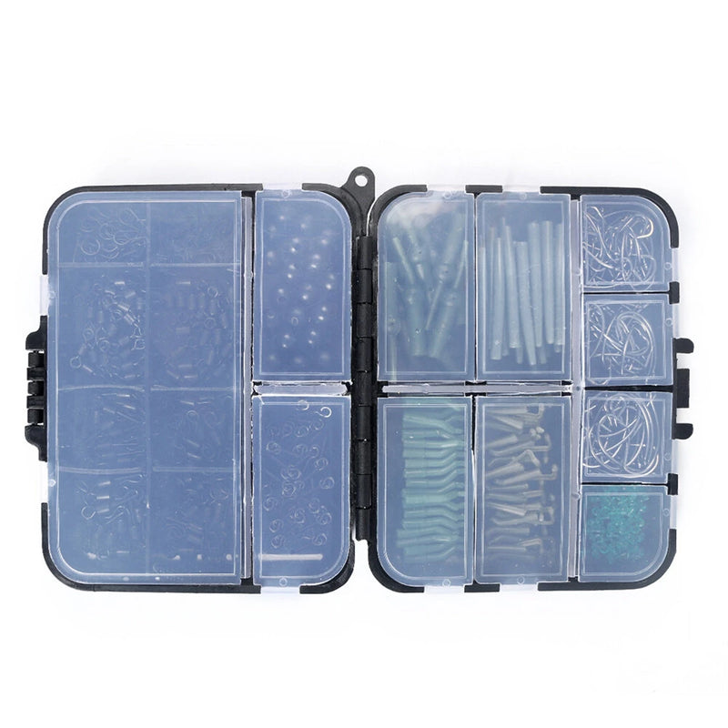 Anmuka 420pcs Fishing Tackle Kit ABS Boxed Fishing Accessories Set with Hooks Swivels Beads Locking Pins Screw Block Beans Anti-winding Sleeves Fit for Anglers