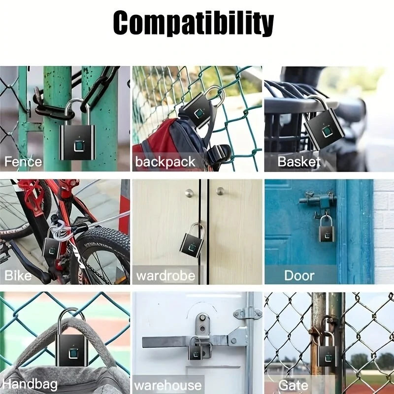 Smart Fingerprint Padlock 20 Fingerprints USB Rechargeable Door Lock Biometric Fingerprint Door Lock Zinc Alloy Smart Life Unlock