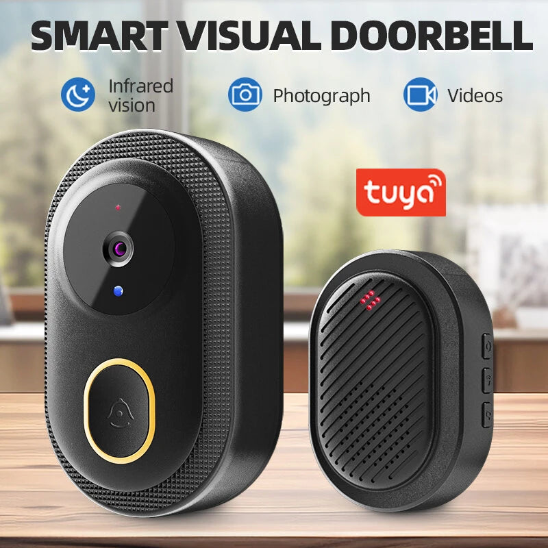 Tuya Smart Video Doorbell Wireless WiFi Two-Way Video Talk Voice Change Intercom Infrared Night Vision IP65 Waterproof 800mAh Battery Smart Life APP Wireless Visual Doorbell