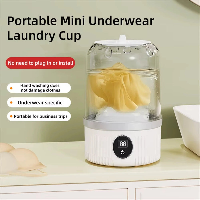 Mini Cordless Washing Machine Travel Underwear Small Sock Washing Machine with  LCD Digital Display Draining Portable Laundry Bucket
