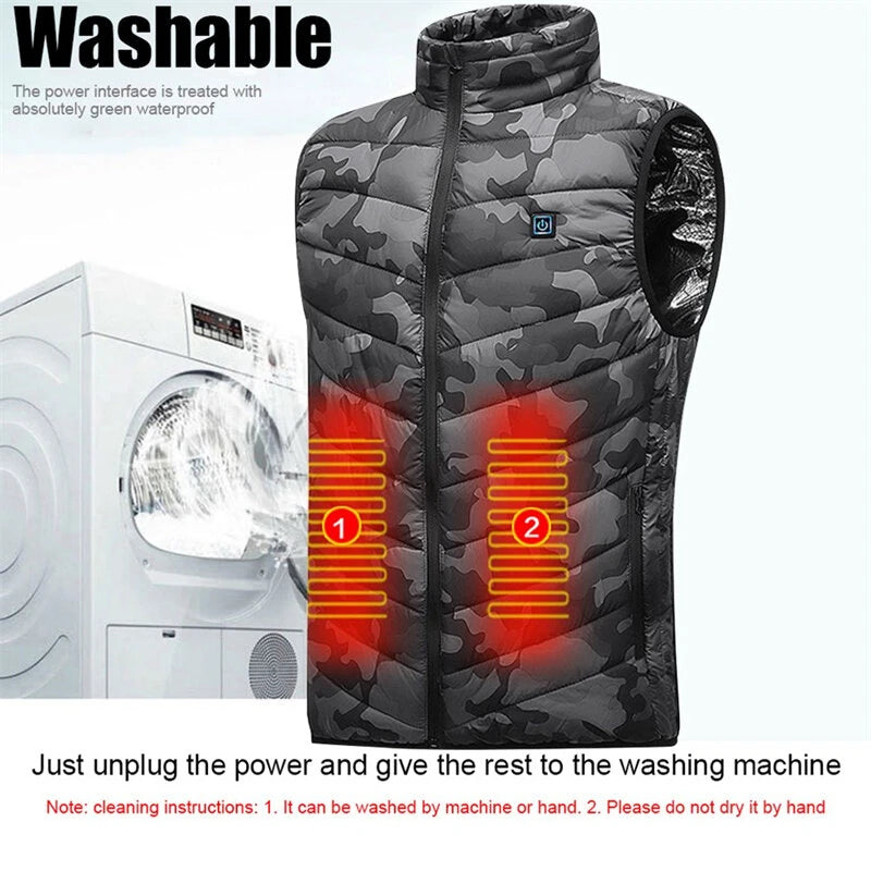 TENGOO HV-09C Heated Vest 9 Heating Areas Camouflage Oversized Men Winter Vest Self Heating Vest Usb Electric Thermal Vest Jacket Outdoor Vest