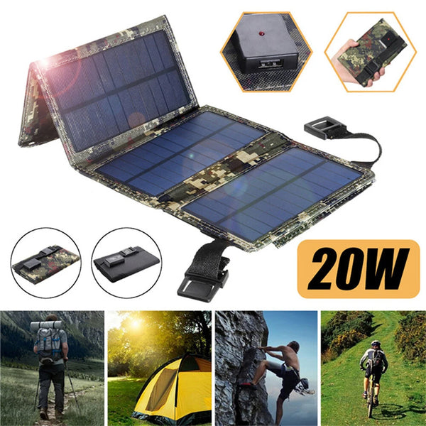 IPRee 20W Foldable Solar Panel Drop-resistant USB Solar Panel Cells for Outdoor Activities Emergency Mobile Phone Power Battery Cells for Car Boat Caravan Camp
