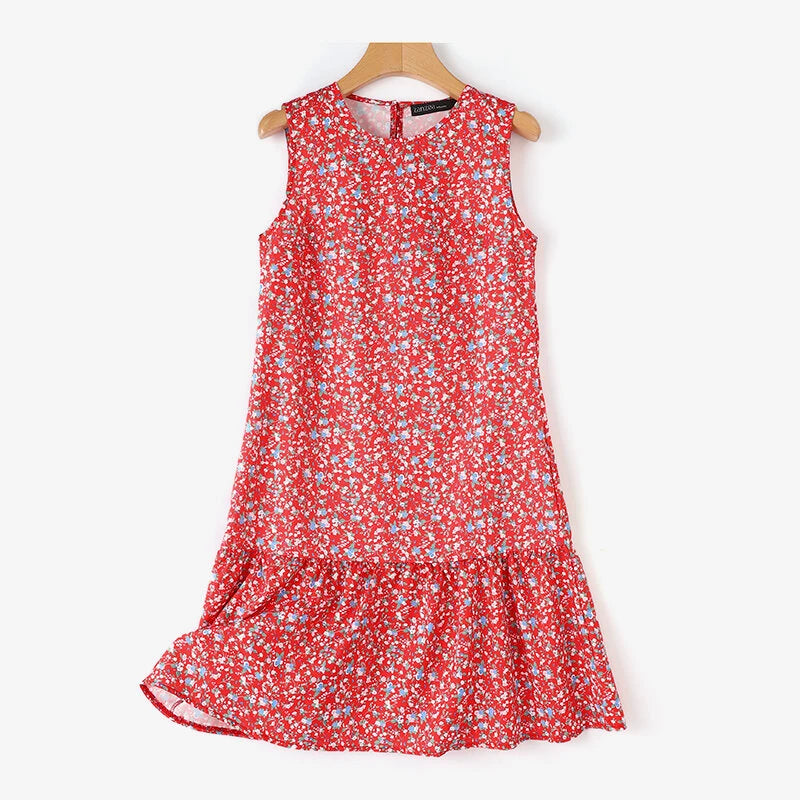 ZANZEA Women Floral Print Party Dress with Mermaid Hem and Ruffle Hem, Fashion Sleeveless Loose Fit Midi Dress Plus Size