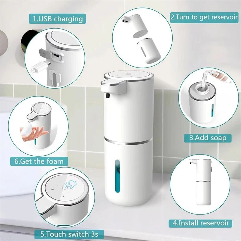 4 Level Automatic Soap Dispenser Touchless Foaming Soap Dispenser 350ML USB Rechargeable Electric Adjustable Foam Soap Dispenser