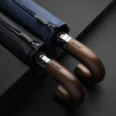 Automatic 10-Rib Wooden Curved Handle Automatic Umbrella 10K Automatic Folding Umbrella Rain Wind Resistant Umbrella Men Women UV Sun Protection Wooden Handle Umbrella