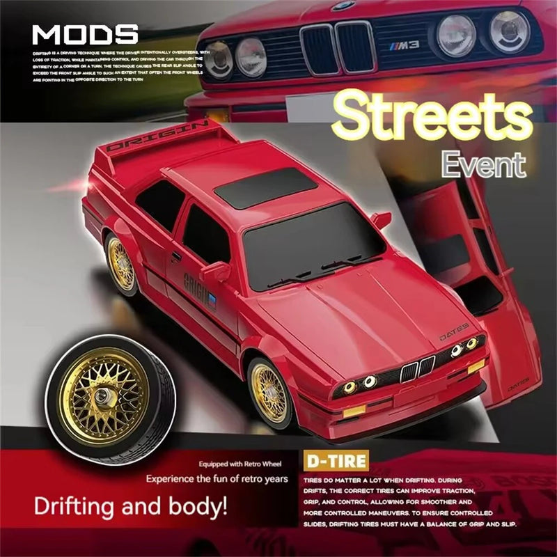 KAMTOM KM777A RTR 1/16 2.4G 4WD Drift RC Car Mini Race LED Light Retro E30 Sports High Speed Racing On-Road Electric Remote Radio Control Vehicles Model RTR Child Toys Boys Kids Gifts
