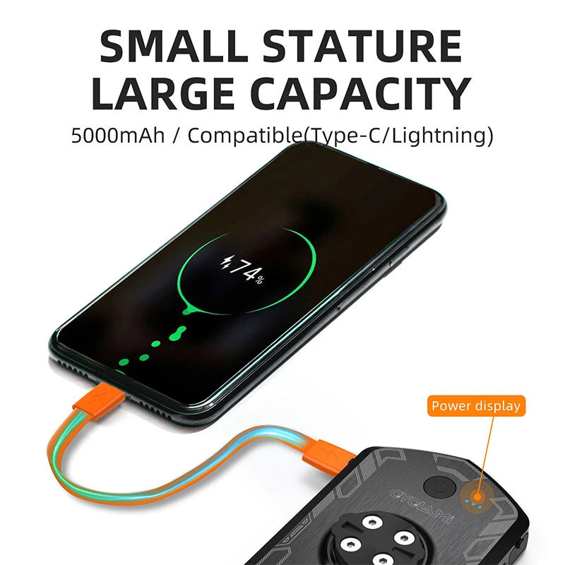 CYCLAMI RVL01 Ultra-long Battery Life Bike Light 5000 mAh Emergency Power Bank USB Chargeable Waterproof Portable Cycling Front Lamp Bike Front Light For Garmin XOSS Bryton IGS
